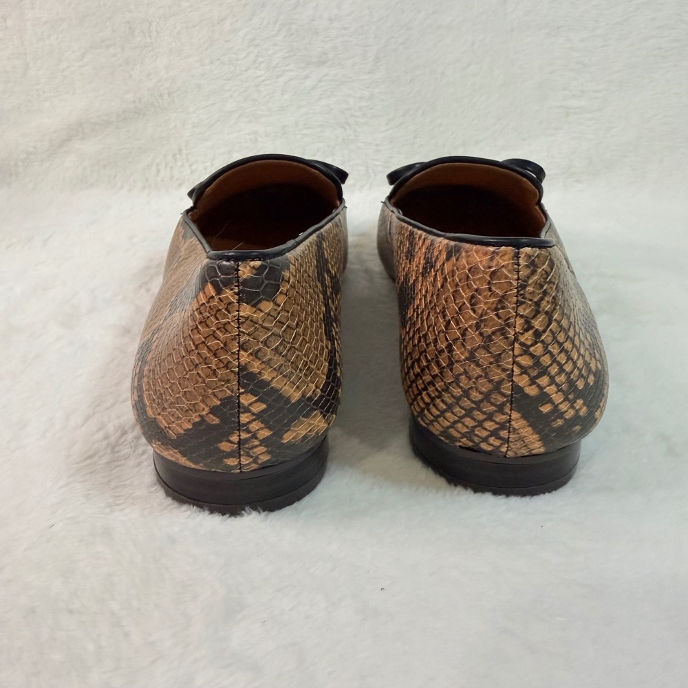 J.Crew Womens Snakeskin Print Bow Loafers Brown Black Flats Size 9.5 - Picture 5 of 9